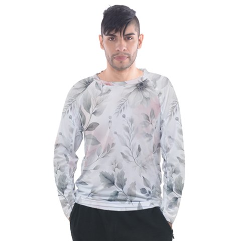 Light Grey And Pink Floral Men s Long Sleeve Raglan T-shirt by LyssasMindArt