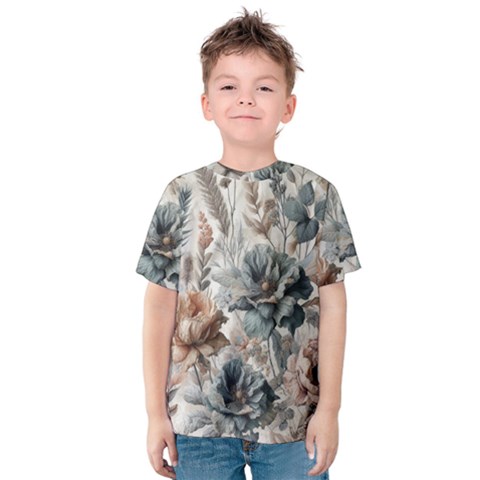 Vintage Floral Elegance Kids  Cotton T-shirt by LyssasMindArt