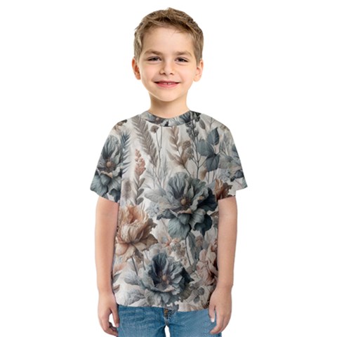 Vintage Floral Elegance Kids  Sport Mesh T-shirt by LyssasMindArt