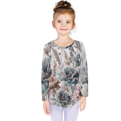 Vintage Floral Elegance Kids  Long Sleeve T-shirt by LyssasMindArt