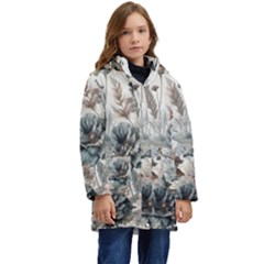 Vintage Floral Elegance Kids  Hooded Longline Puffer Jacket