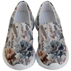 Vintage Floral Elegance Kids Lightweight Slip Ons by LyssasMindArt