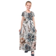 Vintage Floral Elegance Kids  Short Sleeve Maxi Dress by LyssasMindArt