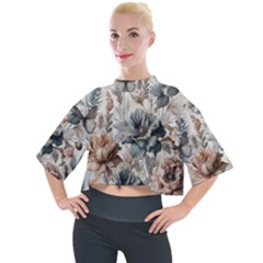 Vintage Floral Elegance Mock Neck T-shirt by LyssasMindArt