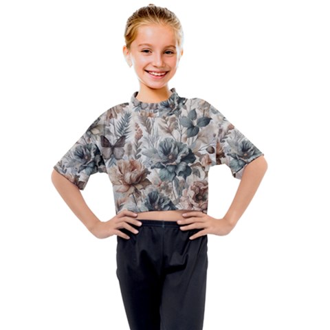 Vintage Floral Elegance Kids Mock Neck T-shirt by LyssasMindArt