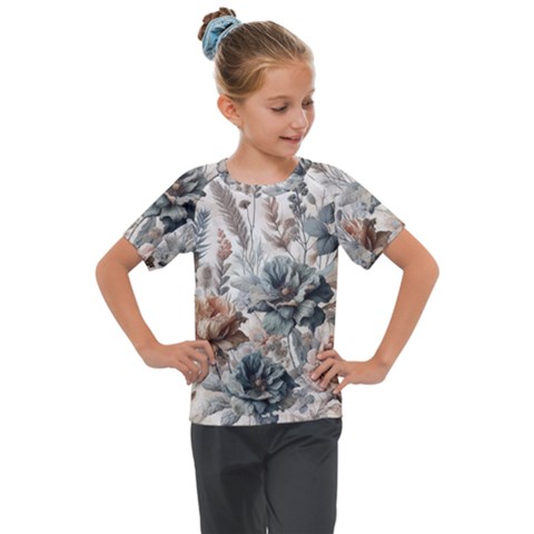 Vintage Floral Elegance Kids  Mesh Piece T-shirt by LyssasMindArt