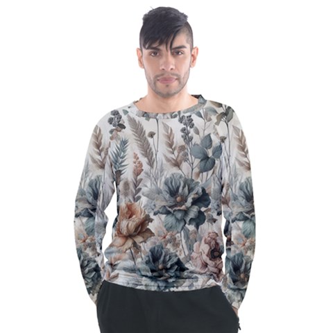 Vintage Floral Elegance Men s Long Sleeve Raglan T-shirt by LyssasMindArt