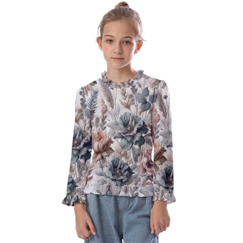 Vintage Floral Elegance Kids  Frill Detail T-shirt by LyssasMindArt