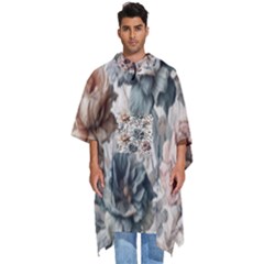 Vintage Floral Elegance Men s Hooded Rain Ponchos by LyssasMindArt