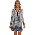 Vintage Floral Elegance Long Sleeve Deep V Mini Dress  View1