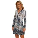 Vintage Floral Elegance Long Sleeve Deep V Mini Dress  View2