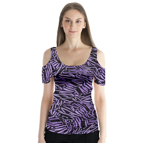 Enigmatic Plum Mosaic Butterfly Sleeve Cutout T-shirt  by dflcprintsclothing