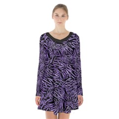 Enigmatic Plum Mosaic Long Sleeve Velvet V-neck Dress by dflcprintsclothing