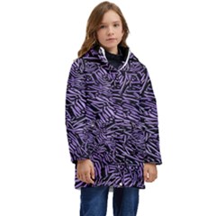 Enigmatic Plum Mosaic Kids  Hooded Longline Puffer Jacket