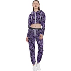 Enigmatic Plum Mosaic Cropped Zip Up Lounge Set