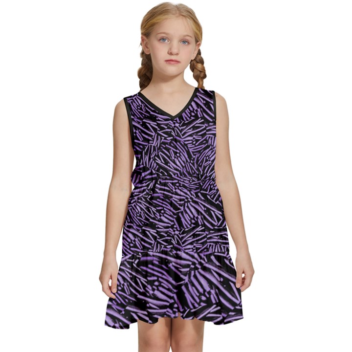 Enigmatic Plum Mosaic Kids  Sleeveless Tiered Mini Dress