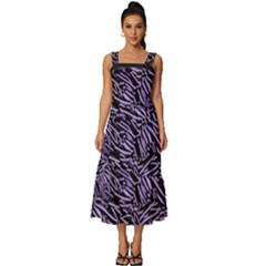 Enigmatic Plum Mosaic Square Neckline Tiered Midi Dress