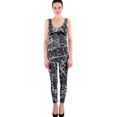 Rebel Life: Typography Black And White Pattern One Piece Catsuit by dflcprintsclothing