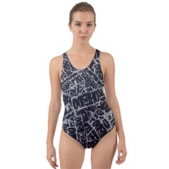 Rebel Life: Typography Black And White Pattern Cut-out Back One Piece Swimsuit by dflcprintsclothing