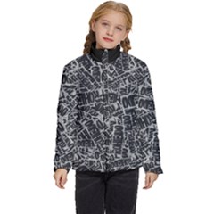 Rebel Life: Typography Black And White Pattern Kids  Puffer Bubble Jacket Coat by dflcprintsclothing