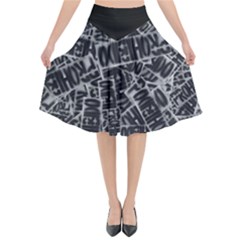 Rebel Life: Typography Black And White Pattern Flared Midi Skirt by dflcprintsclothing