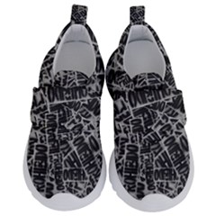 Rebel Life: Typography Black And White Pattern Kids  Velcro No Lace Shoes by dflcprintsclothing