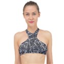 Rebel Life: Typography Black and White Pattern High Neck Bikini Top View1