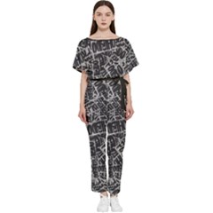 Rebel Life: Typography Black And White Pattern Batwing Lightweight Chiffon Jumpsuit by dflcprintsclothing