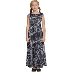 Rebel Life: Typography Black And White Pattern Kids  Satin Sleeveless Maxi Dress by dflcprintsclothing