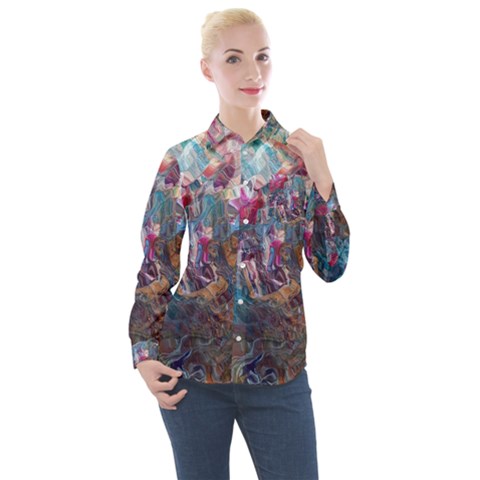 Straight Blend Module I Liquify 19-3 Color Edit Women s Long Sleeve Pocket Shirt by kaleidomarblingart