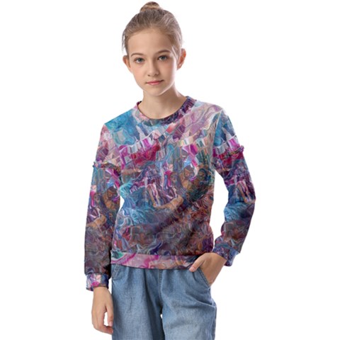 Straight Blend Module I Liquify 19-3 Color Edit Kids  Long Sleeve T-shirt With Frill  by kaleidomarblingart