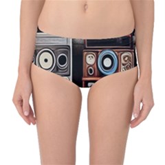 Retro Cameras Old Vintage Antique Technology Wallpaper Retrospective Mid-waist Bikini Bottoms by Grandong