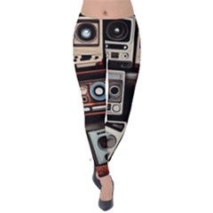 Retro Cameras Old Vintage Antique Technology Wallpaper Retrospective Velvet Leggings by Grandong