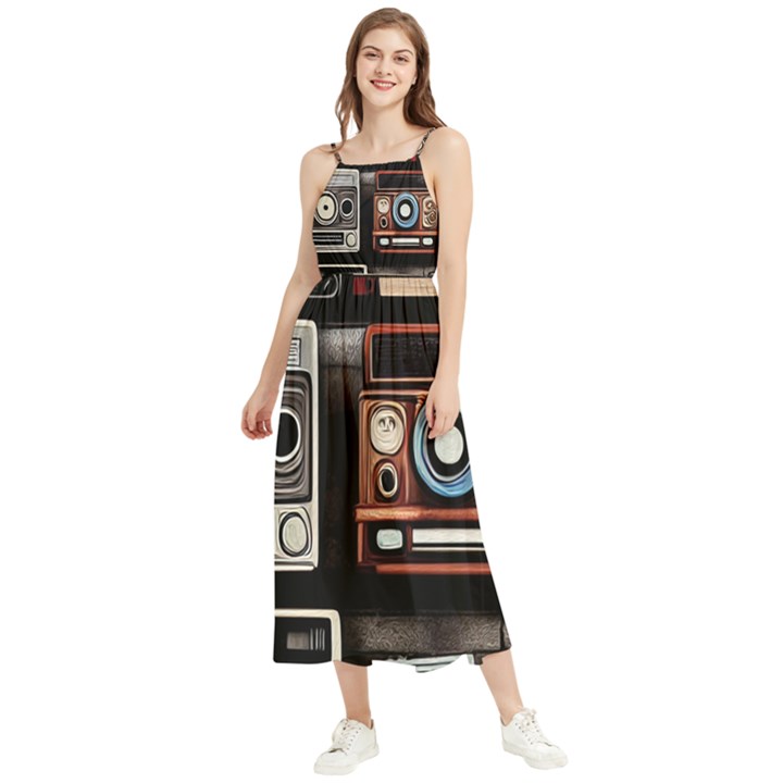 Retro Cameras Old Vintage Antique Technology Wallpaper Retrospective Boho Sleeveless Summer Dress