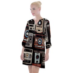 Retro Cameras Old Vintage Antique Technology Wallpaper Retrospective Open Neck Shift Dress by Grandong