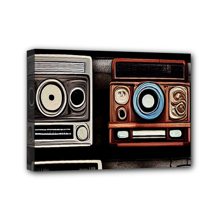 Retro Cameras Old Vintage Antique Technology Wallpaper Retrospective Mini Canvas 7  x 5  (Stretched)