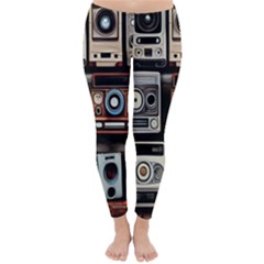 Retro Cameras Old Vintage Antique Technology Wallpaper Retrospective Classic Winter Leggings by Grandong