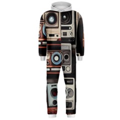 Retro Cameras Old Vintage Antique Technology Wallpaper Retrospective Hooded Jumpsuit (men) by Grandong