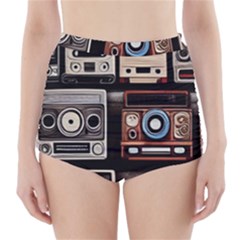 Retro Cameras Old Vintage Antique Technology Wallpaper Retrospective High-waisted Bikini Bottoms by Grandong