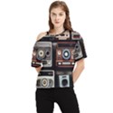 Retro Cameras Old Vintage Antique Technology Wallpaper Retrospective One Shoulder Cut Out T-Shirt View1