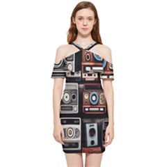 Retro Cameras Old Vintage Antique Technology Wallpaper Retrospective Shoulder Frill Bodycon Summer Dress by Grandong