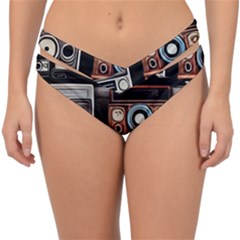 Retro Cameras Old Vintage Antique Technology Wallpaper Retrospective Double Strap Halter Bikini Bottoms by Grandong