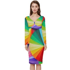 Bring Colors To Your Day Long Sleeve V-neck Bodycon Dress  by elizah032470