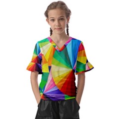 Bring Colors To Your Day Kids  V-neck Horn Sleeve Blouse