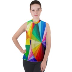 Bring Colors To Your Day Mock Neck Chiffon Sleeveless Top by elizah032470