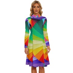 Bring Colors To Your Day Long Sleeve Shirt Collar A-line Dress by elizah032470