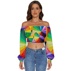 Bring Colors To Your Day Long Sleeve Crinkled Weave Crop Top by elizah032470