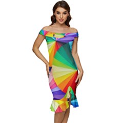 Bring Colors To Your Day Off Shoulder Ruffle Split Hem Bodycon Dress by elizah032470