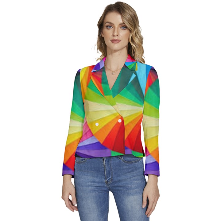 bring colors to your day Women s Long Sleeve Revers Collar Cropped Jacket