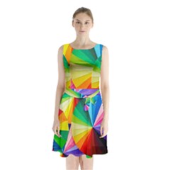 Bring Colors To Your Day Sleeveless Waist Tie Chiffon Dress